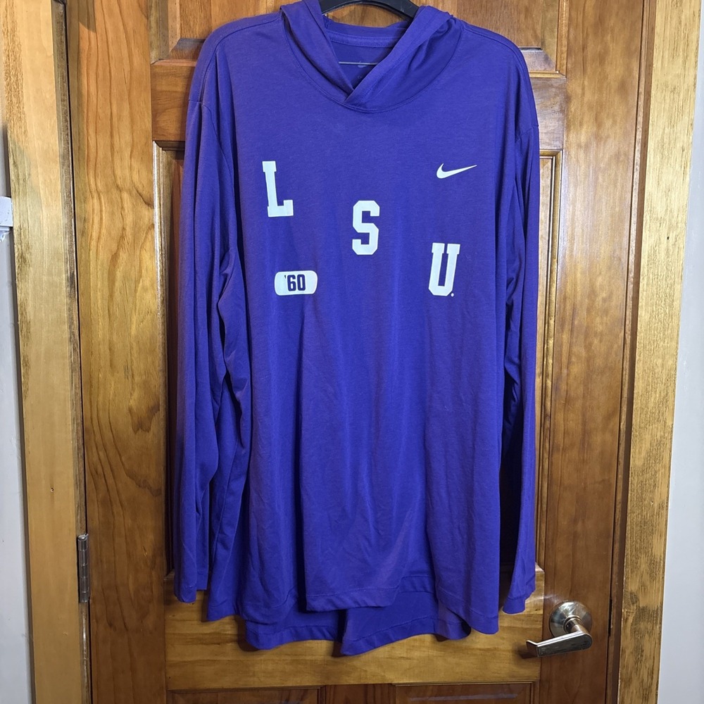Nike LSU Dri-FIT Purple Hooded Long Sleeve Shirt Mens XXL DR4143-547